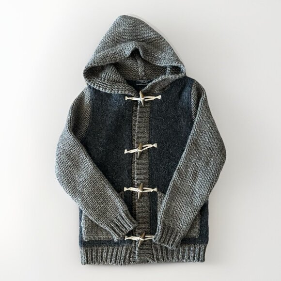 Zara Men Denim Couture Chunky Knit Cardigan Sweater Hairy Wool Blend Men’s M - Picture 3 of 16